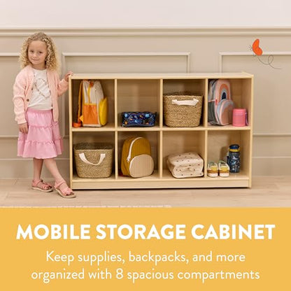 Back2School Express 8-Compartment Mobile Storage Cabinet, Backpack Cubbies, Natural
