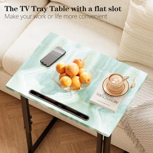 Adjustable Folding TV Tray, C-Shaped FoldableTable, No assembly(Sea Blue) | Heavy-duty steel frame, Height adjustable, Folds flat for storage, For Couch, Small Space, Living room - color: Sea Blue+black