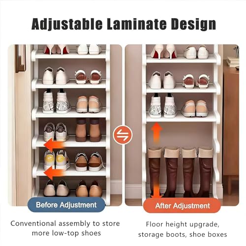 7-Tier Vertical Shoe Rack, Bamboo Free Standing Shoe Rack Shelf, Shoe Storage Stand, Entryway Shoe Tower, Vertical Shoe Organizer for Narrow Closet, Entryway, Hallway - color: White