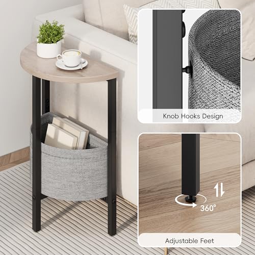Vagusicc Small Round Side Table End Table, Tall Accent Table with Storage Basket, Set of 2 Half Round Tables Half Moon Tables, Coffee Bedside Tables, Modern Nightstand for Living Room Bedroom, Gray - color: Greige