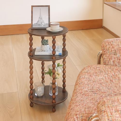AWASEN Small Side Table, 3-Tier Round End Table for Small Spaces, Modern Bedside Table Nightstand for Bedroom, Living Room, Office, Rustic Brown - color: Rustic Brown