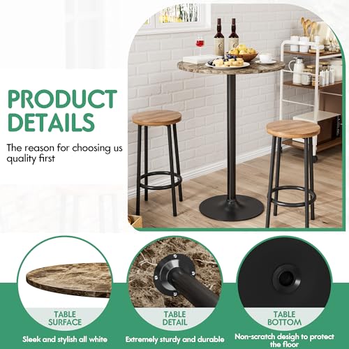 Shahoo Round Bar Table, Cocktail Table with Metal Base & MDF Top, Counter Height Pub Table for Dining Room, Living Room, Kitchen, Bar, Pub, Cafe, Faux Marble - color: Faux Marble, style: Basic