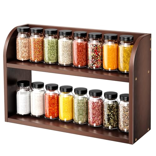 ROMGUAR CRAFT 2 Tier Bamboo Spice Rack, Countertop or Wall Mounting Wood Spice Jars Organizer Shelf for Kitche, Pantry (Brown) - color: Brown, size: 2 Tier