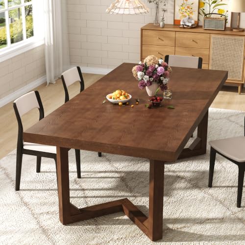 Hlivelood 71 Inch Farmhouse Dining Table, Solid Wood Rustic Kitchen Table, Large Wooden Rectangular Dinner Table for Dining Room, Home Office, Living Room Furniture, Easy Assembly, Walnut - color: Walnut