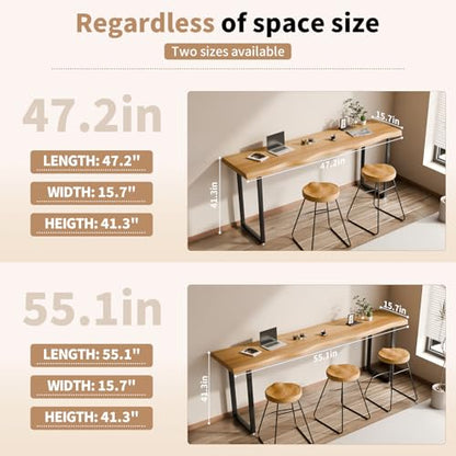 Narrow Bar Table, Rectangular Solid Wood Counter Height Table, Industrial Height Pub Table with Sturdy Metal Frame, Easy-to-Clean Top for Kitchen,Restaurant, Cafe (47.2 in) - size: 47.2 in