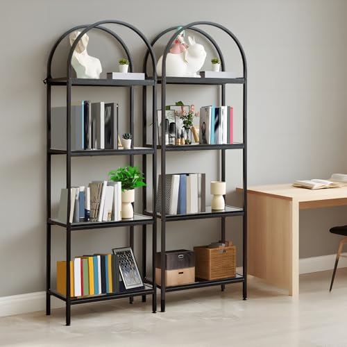 Garvee Arched Bookshelf 4 Tier, Arched Display Racks with Metal Frame | Tall Standing Bookshelves,Modern Open Storage Shelf Display Rack for Bedroom, Living Room, Home Office - color: 4-tier Black