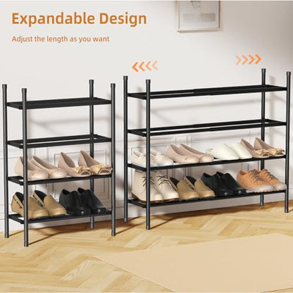 Uneviesyka Expandable Shoe Rack Organizer,Adjustable and Stackable Shoe Storage Shelf,Heavy Duty Metal Small Shoe Rack for Closet Entryway Bedroom (Black, 4 Tier) - size: 4 Tier