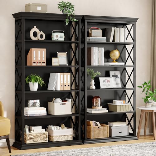 Tribesigns 6-Tier Bookcase Set of 2, 71 Inches Industrial Bookshelves and Bookcases, Floor Standing 5 Shelf Display Storage Shelves Tall Bookcase for Home Office, Living Room, Bed Room, Black - color: Black, size: 2