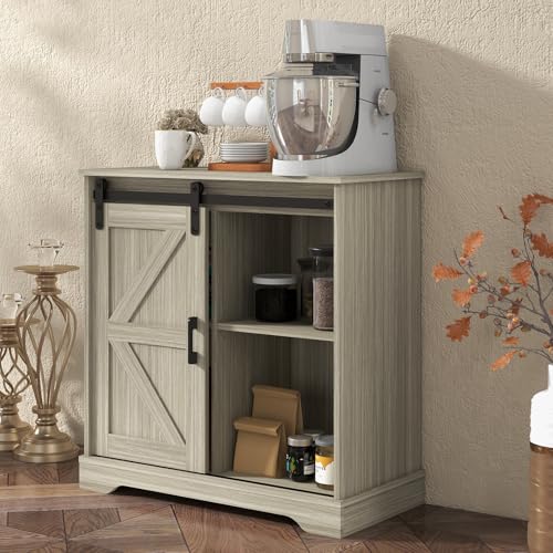 Panana Sliding Barn Door Buffet Sideboard Storage Cabinet Coffee Bar Kitchen Farmhouse Style (Oak) - color: Oak