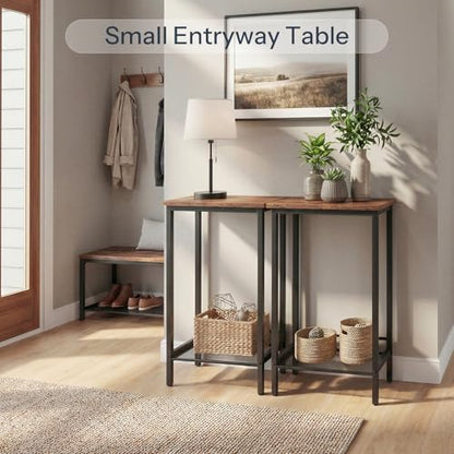 HOOBRO Tall Side Tables, Set of 2, Industrial End Telephone Tables with Adjustable Mesh Shelves, Small Tall Nightstands for Living Room, Bedroom, Entryway, Office, Rustic Brown and Black BF03DHP201 - color: Rustic Brown + Black