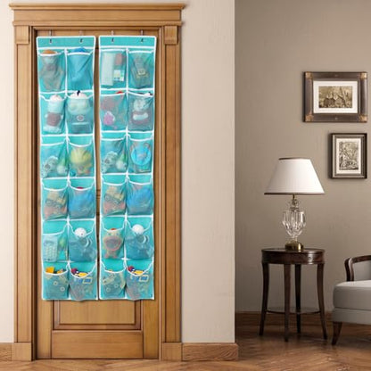 GOMAJI 2PK Over the Door 12 Large Pockets Hanging Shoe Organizer, Turquoise - color: Turquoise