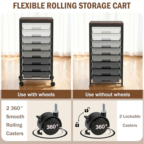 Rolling Cart with 8 Drawers, Storage Drawers Cart with Wooden Tabletop and Lockable Wheels, Craft Storage for Living Room, Office, Classroom, Craft Room, Bedroom (Gray) - color: Gray