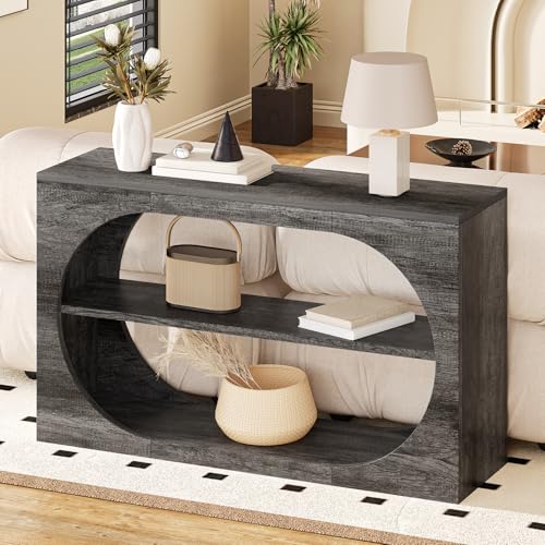 Console Table, 55-Inch Entryway Tables 3-Tier Wood Narrow Sofa Tables for Living Room Foyer Table for Entryway, Hallway, Entrance - color: Grey