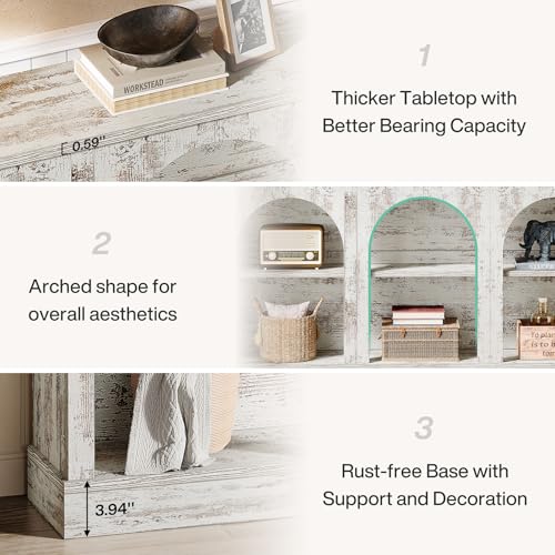 Tribesigns Farmhouse Console Table, 63-Inch Long Entryway Table with 3 Tier Storage, Wooden Rectangular Sofa Table Behind The Couch for Entrance, Hallway, Living Room, Distressed White - color: Distressed White