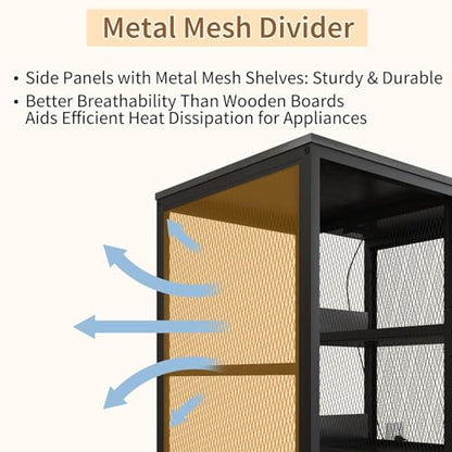 METYERRY Kitchen Bakers Rack with Power Outlet, Microwave Stand with Drawer, Mini Fridge Stand with Adjustable Shelves,Mini Fridge Cabinet Suitable for Dining Room, Dorm,Home, Black - color: Black