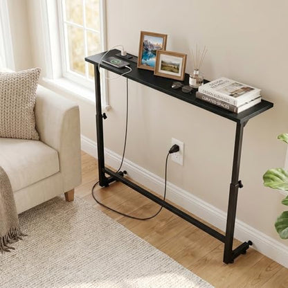 Faesun 33.5 Inch Behind Couch Table, 24"-32" Adjustable Height Range, Behind The Couch Table with Outlet, Adjustable Console Table, Narrow Long Sofa Table, for Living Room, Small Black - color: Black, size: 33.5"w x 5.9"d (C-shaped)