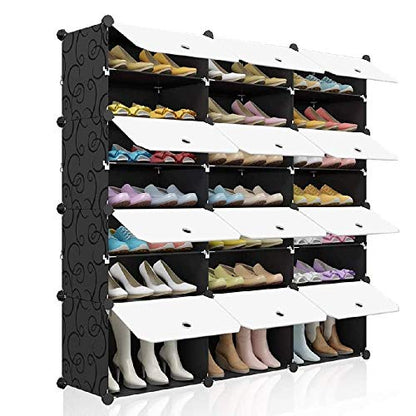 21 Cube Storage Organizer, Closet Storage Shelves with DIY Closet Cabinet Bookshelf Plastic Square Organizer Shelving for Home, Office, Bedroom (White-21 Cube)