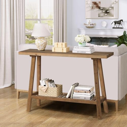 HOKYHOKY Reclaimed Solid Wood Console Table, 43.3" Farmhouse Entryway Table, Narrow Couch Tables Behind Sofa, 2 Tiers Accent Tables for Hallway, Entrance, Foyer, Living Room - size: 43.3"