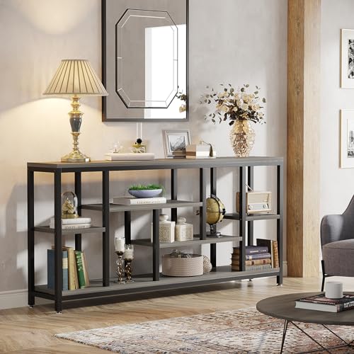 Tribesigns Console Sofa Table, 70.9 inch Extra Long Console Table Behind Couch with Storage Shelves, 3-Tier Modern Narrow Entryway Hallway Accent Table for Living Room, Grey - color: Grey