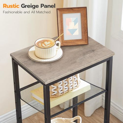 HOOBRO Tall Side Table, 3-Tier Telephone End Table with Adjustable Mesh Shelves, Small Entryway Table with Storage, Small Nightstand for Living Room, Bedroom, Hallway, Office, Greige BG01DH01G1 - color: Greige + Black