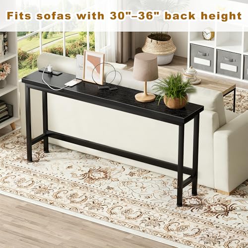 FAMIDGE Charging Console Table with Outlet 36 Inch Tall Narrow Sofa Table One-Piece Top Behind Couch Table 2 USB 2 AC for Entryway Hallway, Living Room, Black - color: Black