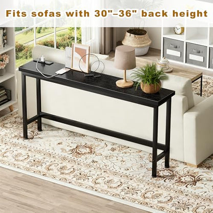 FAMIDGE Charging Console Table with Outlet 36 Inch Tall Narrow Sofa Table One-Piece Top Behind Couch Table 2 USB 2 AC for Entryway Hallway, Living Room, Black - color: Black