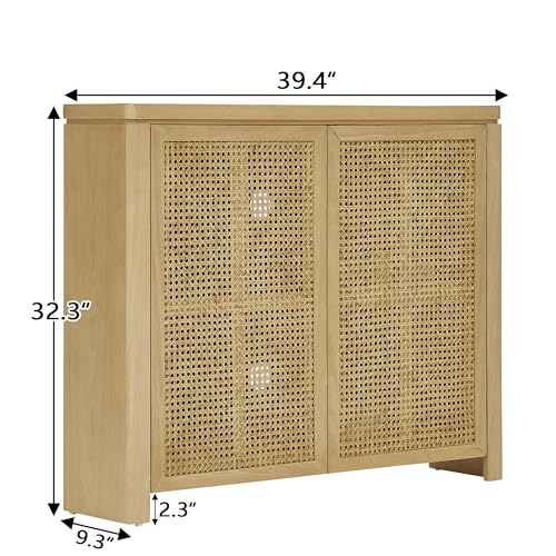 Mid Century Modern Rattan Sideboard 39.4’’ Small Coffee Bar Console Buffet Cabinet Table for Living Dining Room Entryway Hallway, Natural