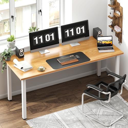 Need 63 Inch Large Computer Desk, Ample Legroom, Teak Top White Metal Frame | Home Office Desk, Basic Sturdy Writing Table, Adjustable Feet, Water-Resistant, Dorms & Bedrooms, Easy Assembly, Game & Study - color: Teak & White, size: 63 inches