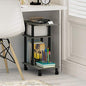 Furinno Turn-N-Tube Side Table, 3-Tier C-Shape End Table with Wheels, Toolless Assembly Night Stand, Bedside Table with Open Shelf, for Living Room, Bedroom, Grey Oak/Black - color: Grey Oak/Black