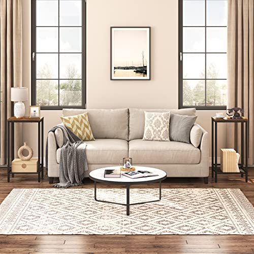 HOOBRO Tall Side Table, Industrial End Telephone Table with Adjustable Mesh Shelves, Small Tall Nightstand for Living Room, Bedroom, Entryway, Office, Rustic Brown and Black BF03DH01 - color: Rustic Brown + Black