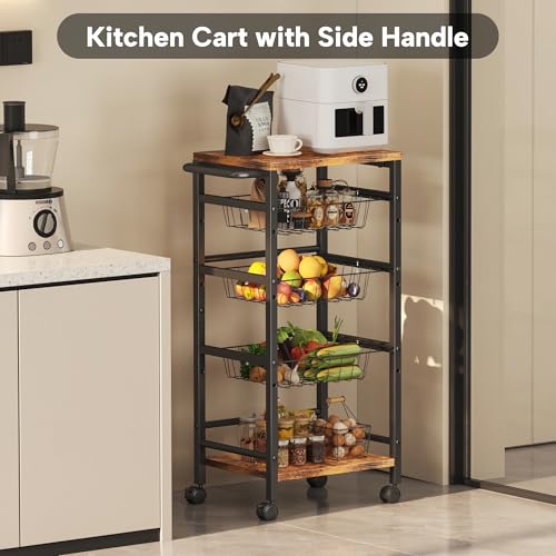 5-Tier Snack Organizer Cart with 3 Height Adjustable Pull-Out Baskets and 2 Storage Shelves, Utility Kitchen Organizer and Storage Cart with Convenient Handle for Fruit Potato Onion Vegetable Snack - style: 5 Tier
