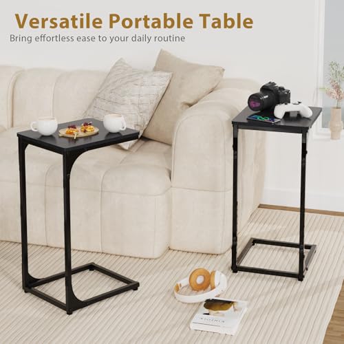 C Shaped End Tables Couch Table TV Trays Set of 2, 11.8" Wide, Black - color: Black, size: 11.8" Width