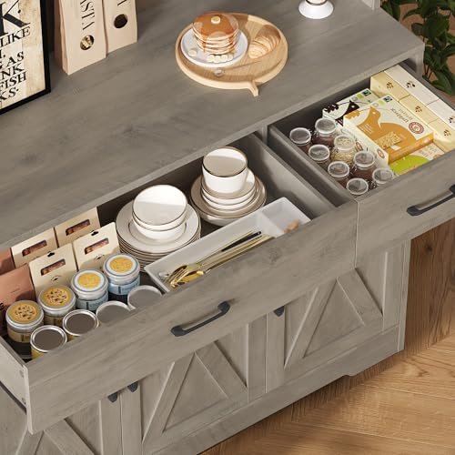 HOSTACK 71" Pantry Cabinet with Charging Station, Tall Kitchen Pantry Storage Cabinet with Microwave Stand, Farmhouse Kitchen Hutch with Storage Drawers for Living Room, Dining Room, Ash Grey - color: Ash Grey