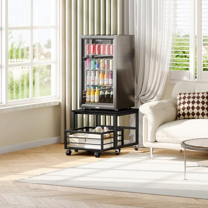 HOOBRO End Table, Mini Fridge Stand with Storage, Mini Fridge Table with Wheels and Adjustable Feet, Sturdy Metal Frame, for Living Room, Bedroom, Office, Black BB155TL01 - color: Black