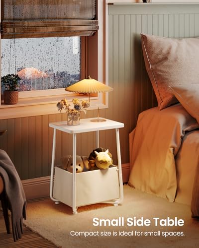 CHOEZON Nursery Side Table with Removable Fabric Basket, Small Side Table for Small Spaces, Nursery Nightstand for Couch, Bedroom, Living Room, White TBZ13WB - color: White