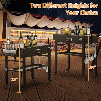 Quick-Fold Grill Cart for Ninja Woodfire & Blackstone | 28/34 in height,4 locking wheels,fits to griddles,pizza ovens and tabletop grills - size: 21" x 51" x 34" inches|30086A