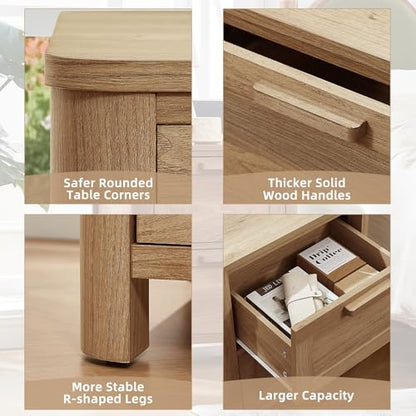 Joaxswe Farmhouse Nightstand with Charging Station, End Tables Bedroom with 2 Large Drawers & 4 Thickened Table Legs, Brown - color: Brown, size: 16"D x 19.7"W x 23.6"H (2 Drawers)