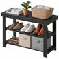 SONGMICS HOME 3-Tier Bamboo Shoe Bench, Shoe Rack, for Entryway Bathroom Bedroom, 11.5 x 27.8 x 18 Inches, Black - color: Black