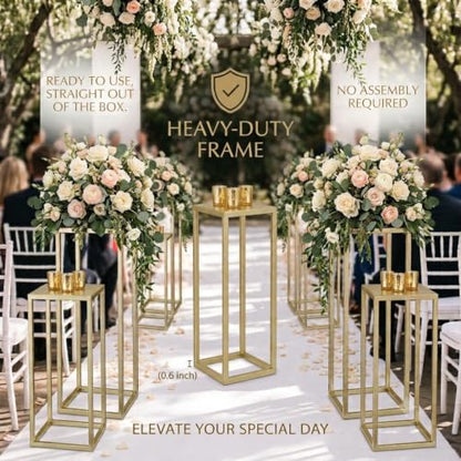 Gold Plant Stand Indoor Pack of 2, No Assembly Required Metal Pedestal Flower Stand, Upgraded 0.6" Heavy Duty Column Table for Wedding Centerpieces, Living Room Modern Flowerpot Holder Rack - color: Gold