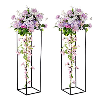 Black Tall Plant Stand: 39.4in, With Metal Panel, Packs of 2 | Columnar Cube Shape, Easy to Assembly, Flowers Cakes Drinks Display Table Centerpieces for Wedding Party Event - color: Black-2PSC, size: 39.4 inches - 2 Pcs