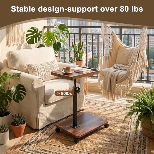 Simcat C Table End Table Adjustable Height, 360° Swivel TV Tray Table for Small Spaces, Couch Tables that Slide Under, C Shaped End Tables with Wheels for Couch Living Room Bedside TV(Walnut) - color: Walnut