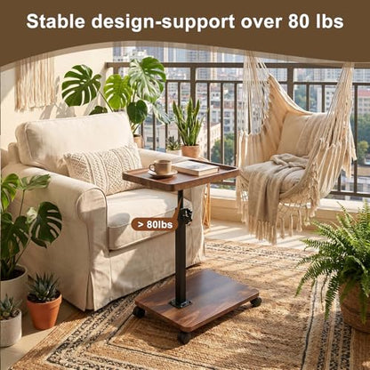 Simcat C Table End Table Adjustable Height, 360° Swivel TV Tray Table for Small Spaces, Couch Tables that Slide Under, C Shaped End Tables with Wheels for Couch Living Room Bedside TV(Walnut) - color: Walnut