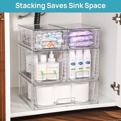 Vtopmart Clear Stackable Storage Drawers, 5 Pack Multi-Size Organizer Set | Wide, Medium and Small Pull-Out PET Drawers with Stackable Design for Cabinets, Closets, Pantry and Bathroom Organization - style: 1 Wide+2 Medium+2 Small