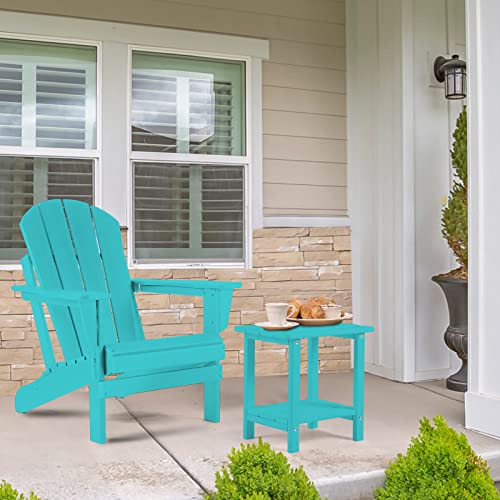 Apolimi Adirondack Outdoor Side Table, 2-Tier Sturdy Patio End Table Weather Resistant, 16.5" Solid Side Table for Patio, Pool, Porch - color: Aruba Blue
