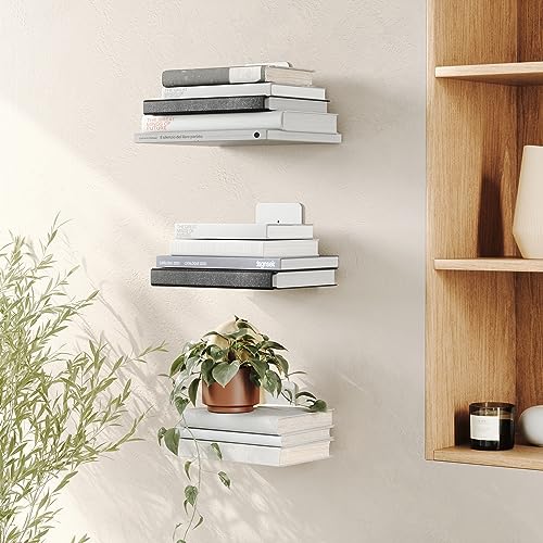 Umbra Conceal, Sturdy Metal Floating Bookshelf for Wall, Silver, Large, Set of 3 - size: Set of 3, Large