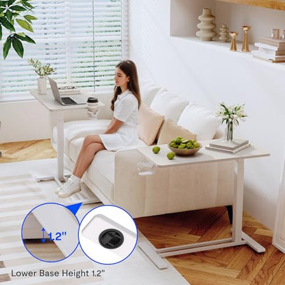 FLEXISPOT Adjustable C Table with Wheels, Mobile Snack Side End Table Sofa Couch Bedside Table Laptop Rolling Cart TV Tray Night Stand Small Space Side Table,(31.5" W x 17.7" D,White) - color: White, size: Large