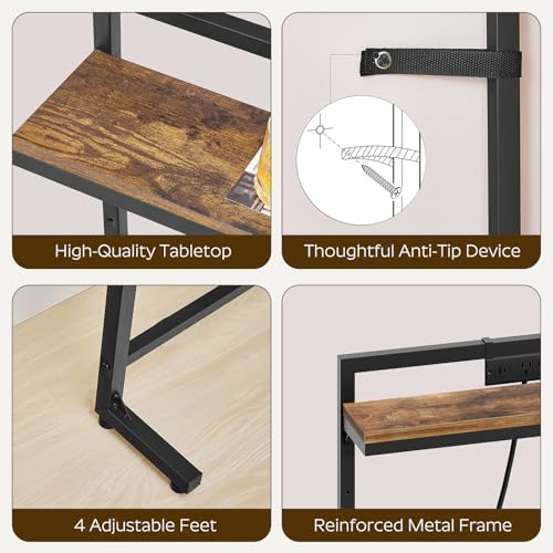 78.7'' Narrow Console Table with Adjustable Height (27.6''-35.4''), Behind Couch Table Skinny with Outlet, Long Entryway Table, Couch Table Behind Sofa for Living Room, Rustic Brown CT22UBR - color: Rustic Brown + Black, size: 78.7"L x 6.7"W x 27.6"H - 35