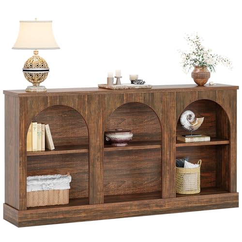Tribesigns Farmhouse Console Table, 63-Inch Long 3 Tier Entryway Table with Storage, Wooden Rectangular Sofa Table Behind The Couch for Entrance, Hallway, Living Room, Dark Brown - color: Dark Brown