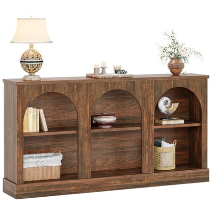 Tribesigns Farmhouse Console Table, 63-Inch Long 3 Tier Entryway Table with Storage, Wooden Rectangular Sofa Table Behind The Couch for Entrance, Hallway, Living Room, Dark Brown - color: Dark Brown