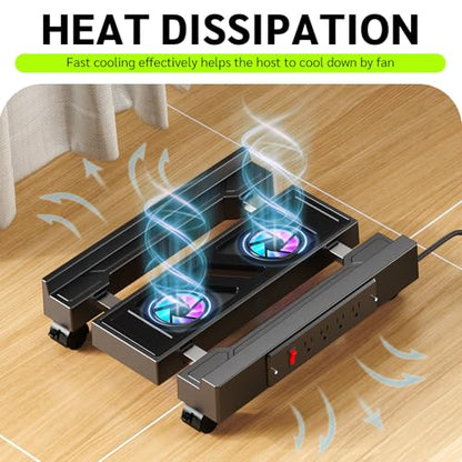 Computer Tower Stand with Charging Station and Cooling System | Adjustable Mobile CPU Holder with 4 Rolling Casters, Under Desk CPU Bracket PC Floor Cart PC Riser for Office, Home - color: Socket with Fan
